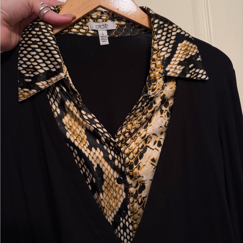 Cache Black and Snake Print Blouse - Picture 2 of 3